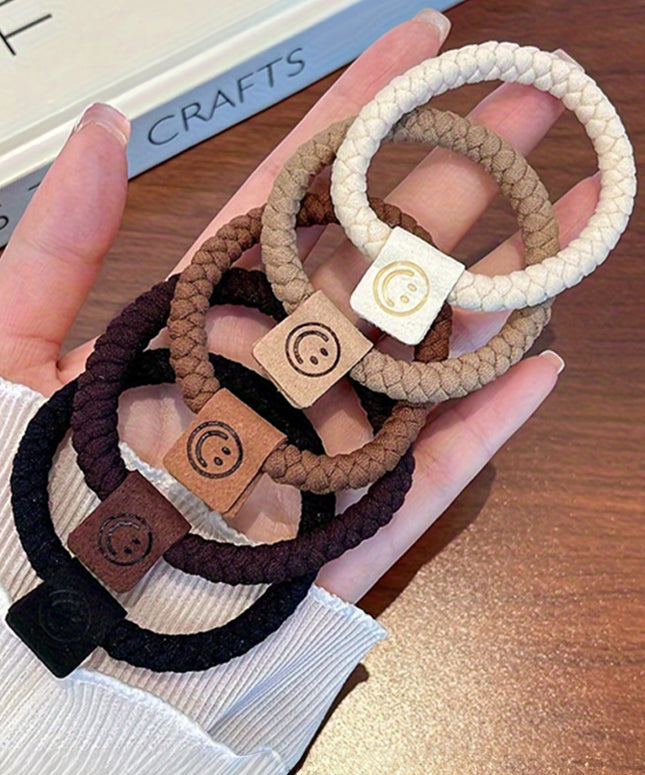 Chestnut 5pcs Smile Face Decor Braided Hair Ties